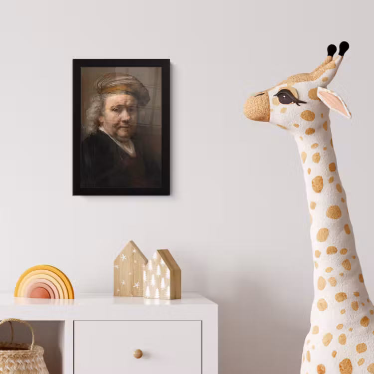 Zelfportret - Schilderij van Rembrandt van Rijn fotolijst zwart zonder passe partout klein -usfeer4_kinderkamer