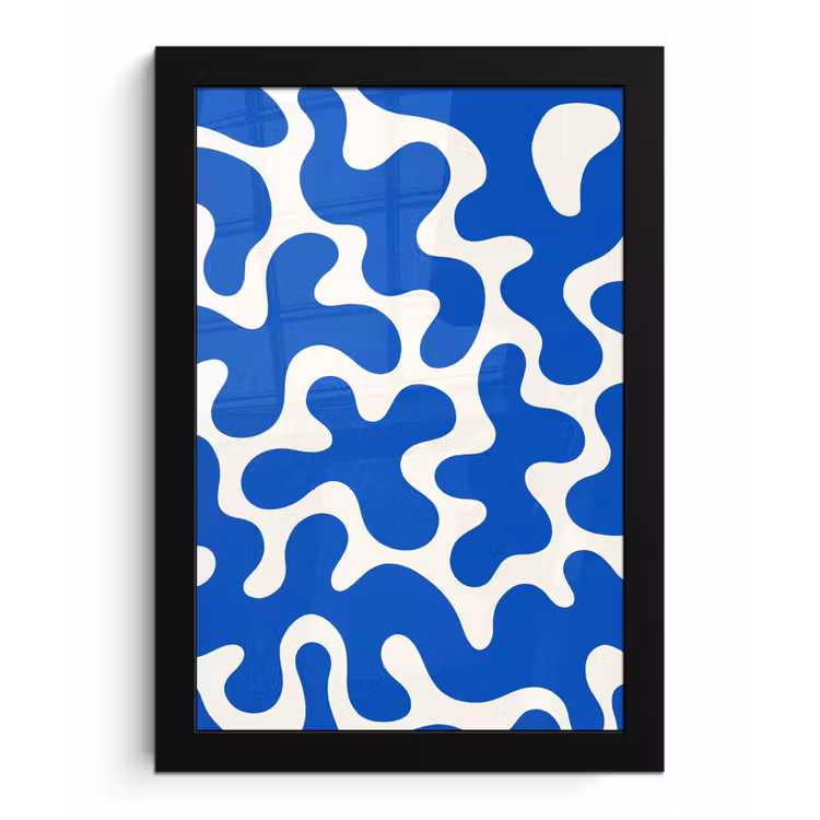 Vormen - Abstract - Blauw - Golven fotolijst zwart zonder passe partout klein -3d