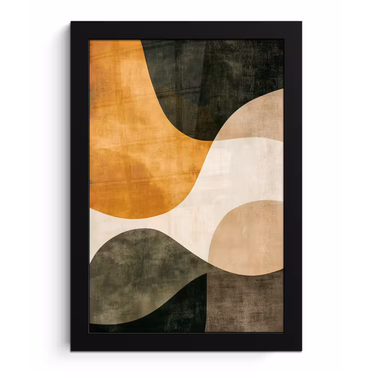 Vormen - Okergeel - Abstract fotolijst zwart zonder passe partout klein -3d