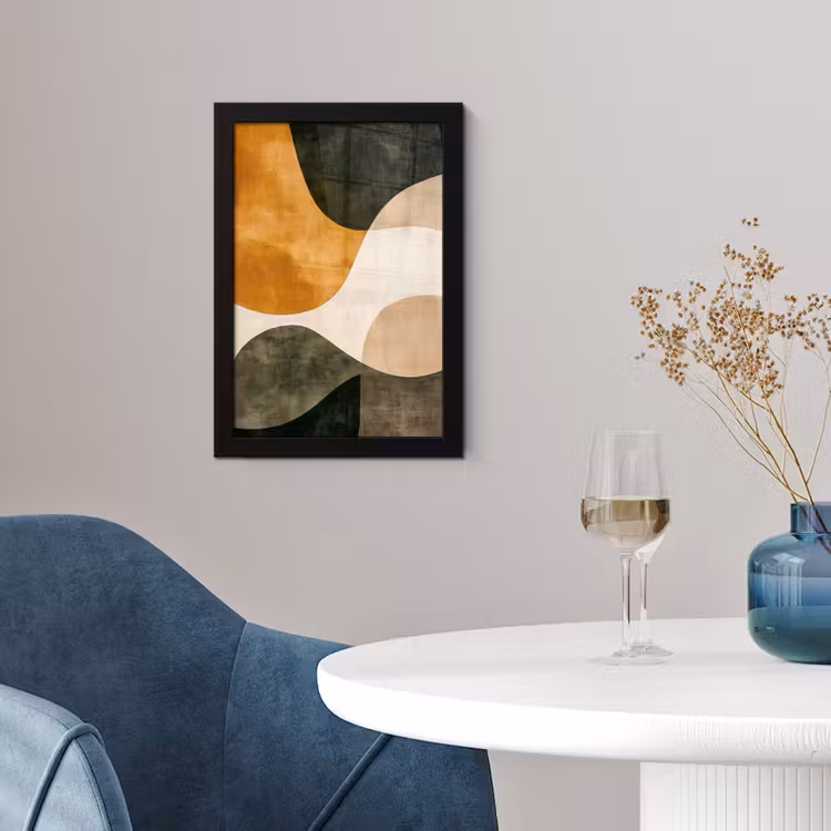 Vormen - Okergeel - Abstract fotolijst zwart zonder passe partout klein -sfeer4