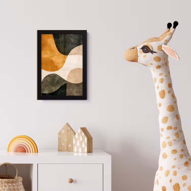 Vormen - Okergeel - Abstract fotolijst zwart zonder passe partout klein -usfeer4_kinderkamer