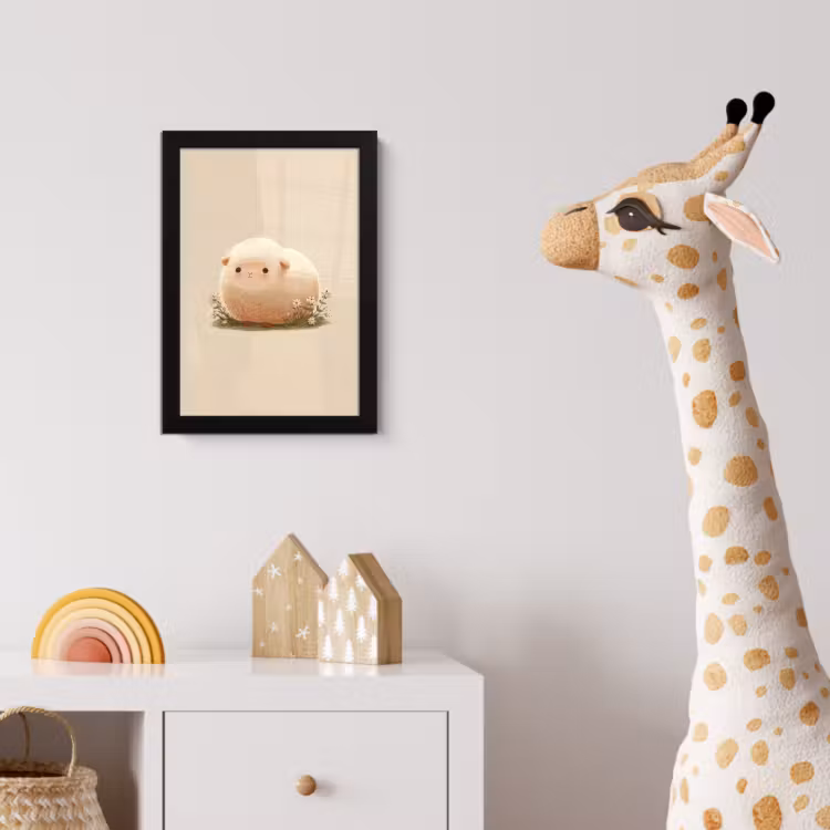 Schaap - Beige - Bloemen fotolijst zwart zonder passe partout klein -usfeer4_kinderkamer