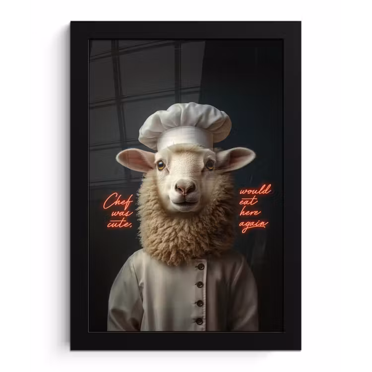 Schaap - Kokskleding - Neon - Quote fotolijst zwart zonder passe partout klein -3d