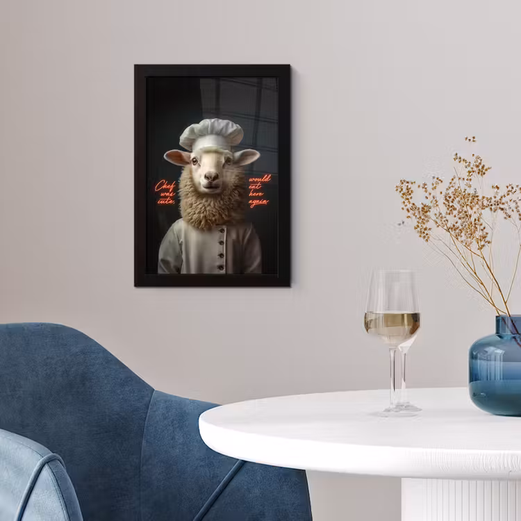 Schaap - Kokskleding - Neon - Quote fotolijst zwart zonder passe partout klein -sfeer4
