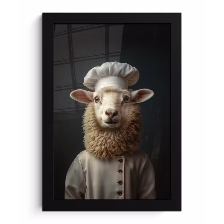 Schaap - Wol - Kok fotolijst zwart zonder passe partout klein -3d