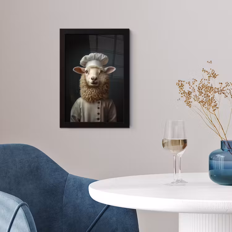 Schaap - Wol - Kok fotolijst zwart zonder passe partout klein -sfeer4