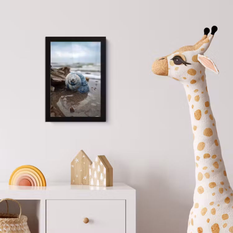 Schelp - Strand - Blauw - Zee fotolijst zwart zonder passe partout klein -usfeer4_kinderkamer