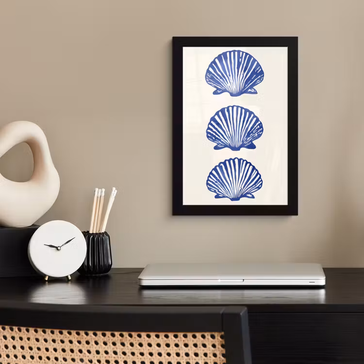 Schelpen - Blauw - Patroon fotolijst zwart zonder passe partout klein -sfeer1