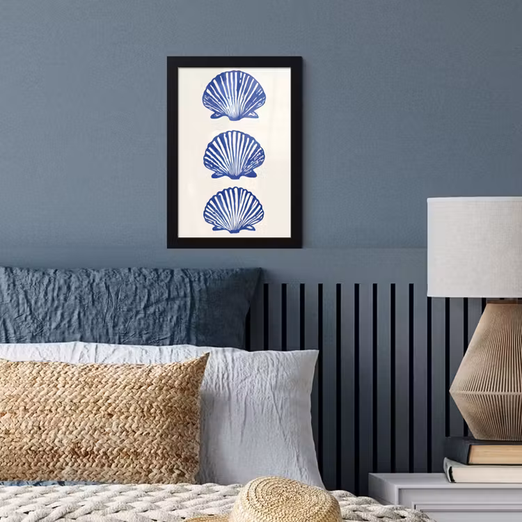 Schelpen - Blauw - Patroon fotolijst zwart zonder passe partout klein -sfeer3