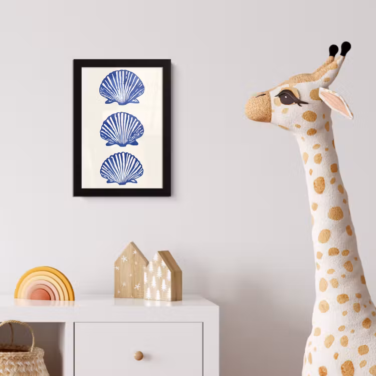 Schelpen - Blauw - Patroon fotolijst zwart zonder passe partout klein -usfeer4_kinderkamer