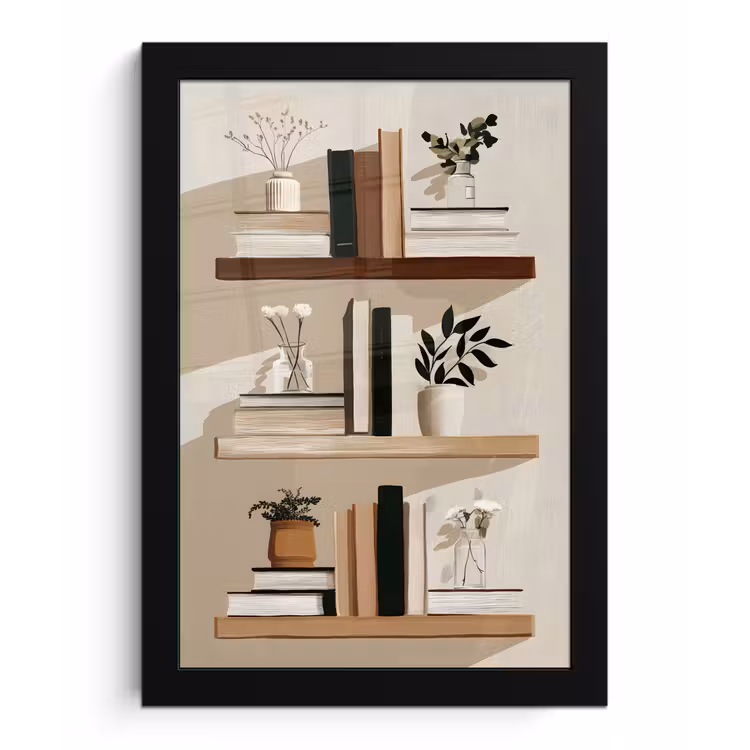 Plankjes - Boeken - Vaasjes - Planten fotolijst zwart zonder passe partout klein -3d