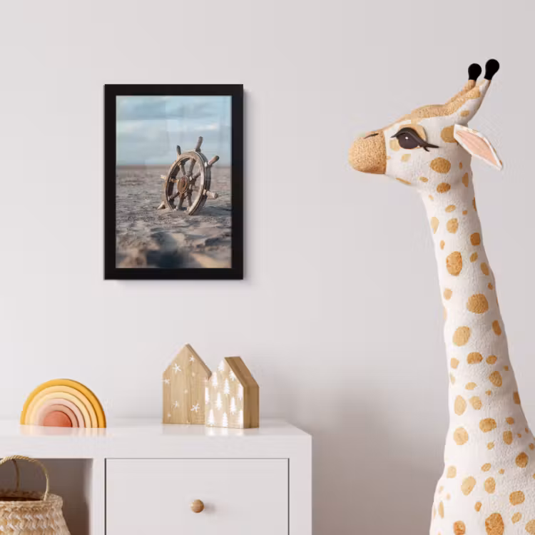 Scheepsstuur - Hout - Bruin - Zand fotolijst zwart zonder passe partout klein -usfeer4_kinderkamer