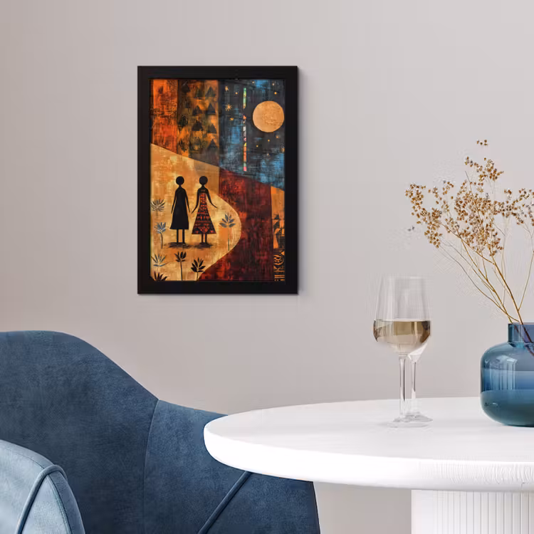 Silhouetten - Abstract - Zon - Maan fotolijst zwart zonder passe partout klein -sfeer4