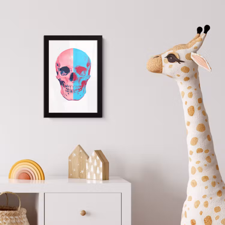 Schedel - Grafisch - Roze - Verdeeld fotolijst zwart zonder passe partout klein -usfeer4_kinderkamer