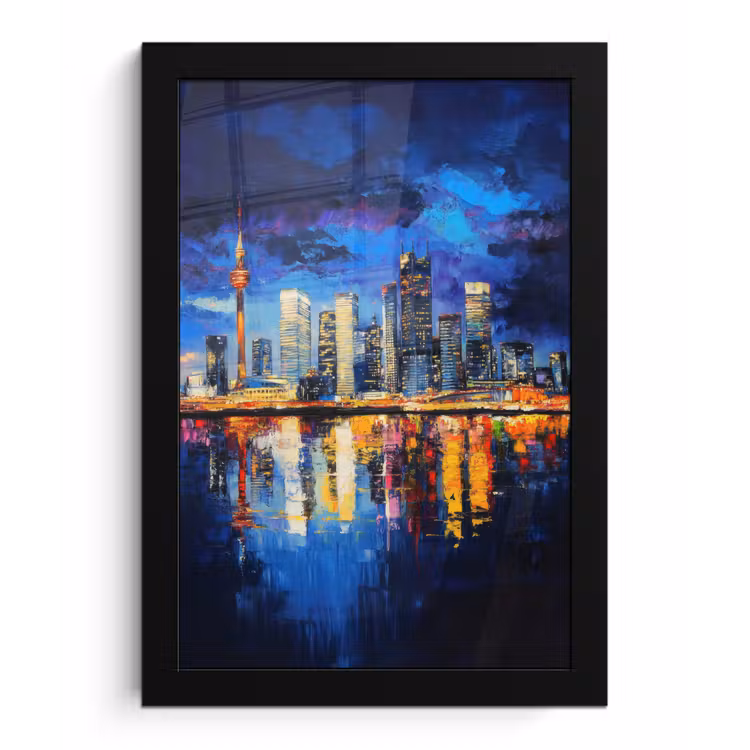 Skyline Toronto - Modern - Stadslicht - Blauw fotolijst zwart zonder passe partout klein -3d
