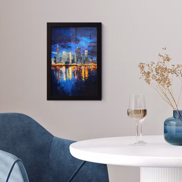 Skyline Toronto - Modern - Stadslicht - Blauw fotolijst zwart zonder passe partout klein -sfeer4