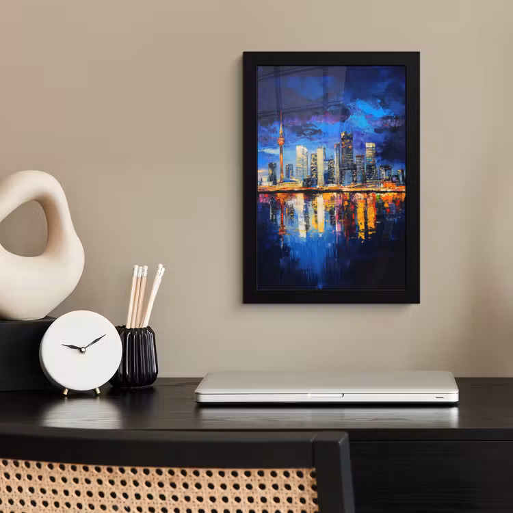 Skyline Toronto - Modern - Stadslicht - Blauw fotolijst zwart zonder passe partout klein -sfeer1