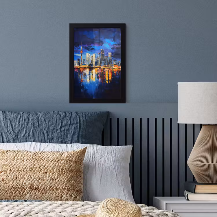 Skyline Toronto - Modern - Stadslicht - Blauw fotolijst zwart zonder passe partout klein -sfeer3