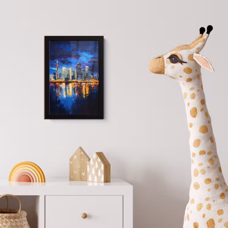 Skyline Toronto - Modern - Stadslicht - Blauw fotolijst zwart zonder passe partout klein -usfeer4_kinderkamer