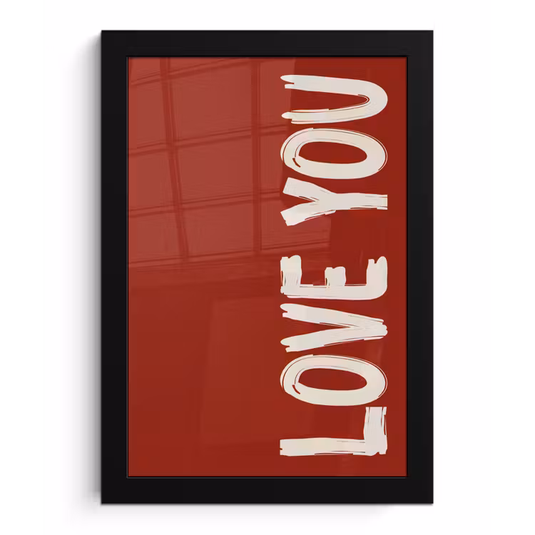 Schuin - Loveyou - Rood fotolijst zwart zonder passe partout klein -3d