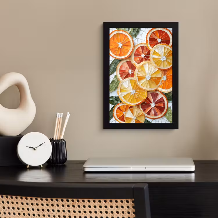 Schijfjes - Fruit - Oranje - Mozaïek fotolijst zwart zonder passe partout klein -sfeer1