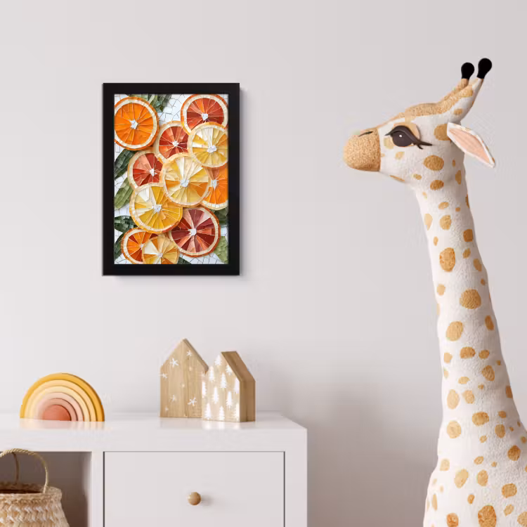 Schijfjes - Fruit - Oranje - Mozaïek fotolijst zwart zonder passe partout klein -usfeer4_kinderkamer