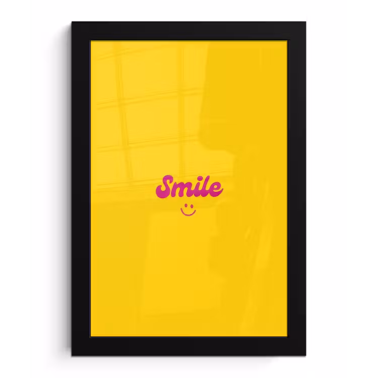 Smile - Geel - Roze fotolijst zwart zonder passe partout klein -3d