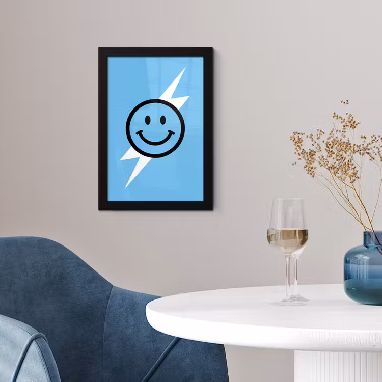 Smiley - Blauw - Bliksem fotolijst zwart zonder passe partout klein -sfeer4