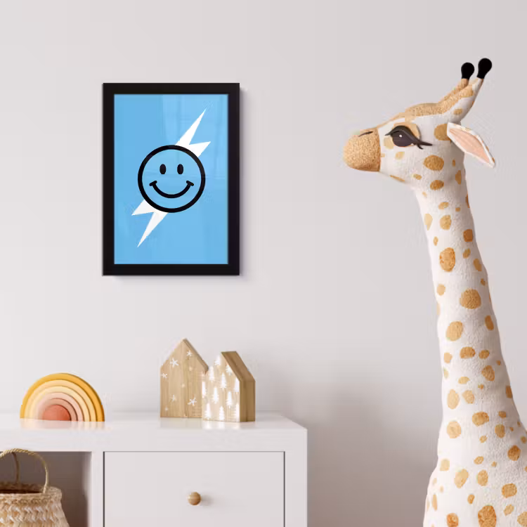 Smiley - Blauw - Bliksem fotolijst zwart zonder passe partout klein -usfeer4_kinderkamer