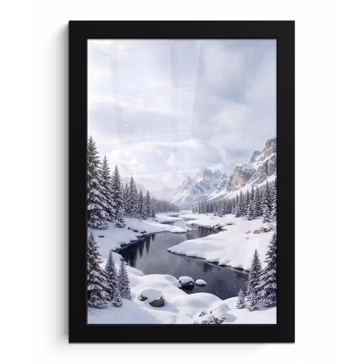 Sneeuwlandschap - Bergen - Rivier - Winter fotolijst zwart zonder passe partout klein -3d