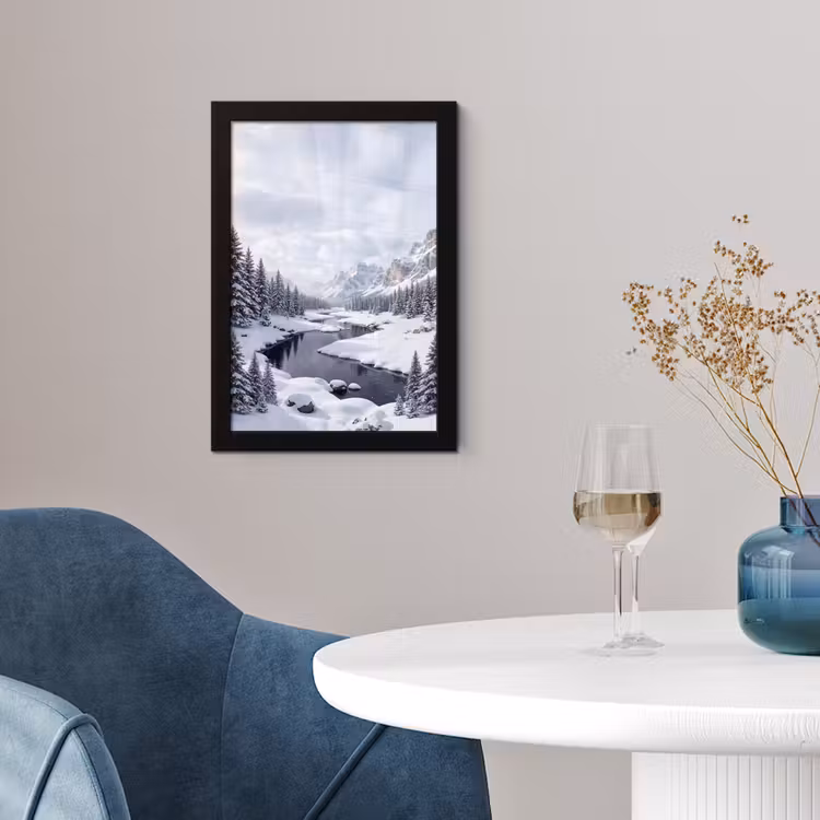 Sneeuwlandschap - Bergen - Rivier - Winter fotolijst zwart zonder passe partout klein -sfeer4