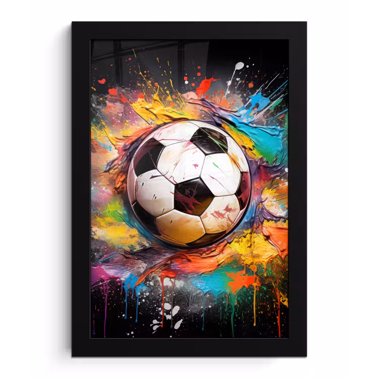 Voetbal - Verf - Kleuren - Zwart - Wit fotolijst zwart zonder passe partout klein -3d