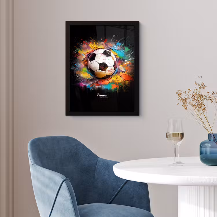 Voetbal omringd door verfklodders fotolijst zwart zonder passe partout klein -sfeer4