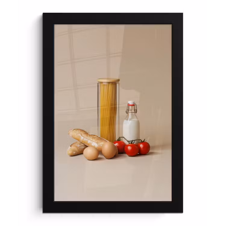 Spaghetti - Melk - Tomaten - Eieren - Brood fotolijst zwart zonder passe partout klein -3d