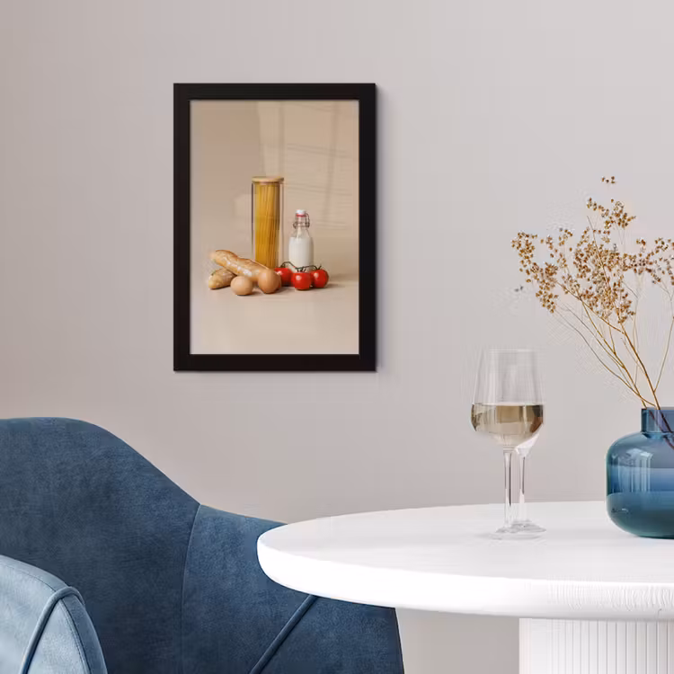Spaghetti - Melk - Tomaten - Eieren - Brood fotolijst zwart zonder passe partout klein -sfeer4
