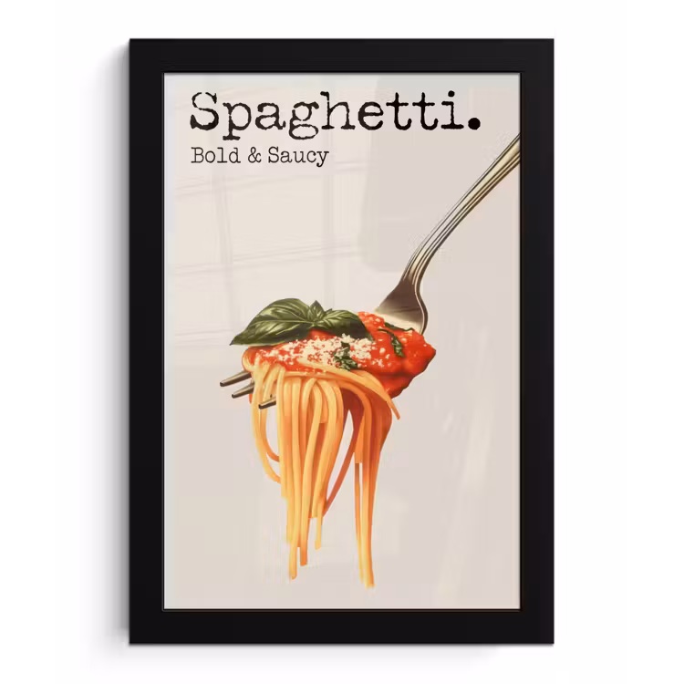 Spaghetti - tomatensaus - Parmezaanse kaas fotolijst zwart zonder passe partout klein -3d