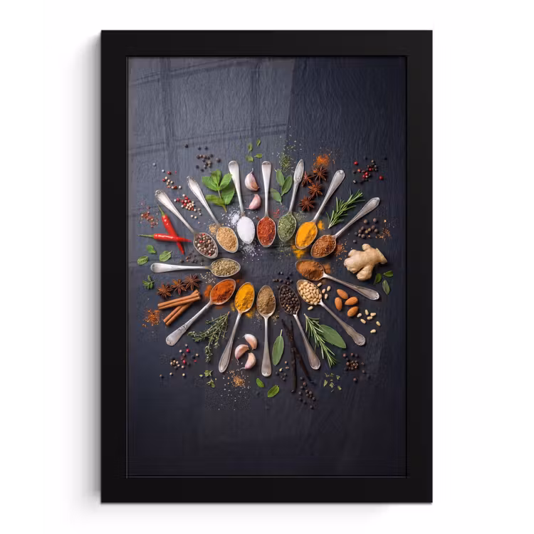 Kruiden - Lepels - Culinair - Kleurrijk - Sfeervol fotolijst zwart zonder passe partout klein -3d