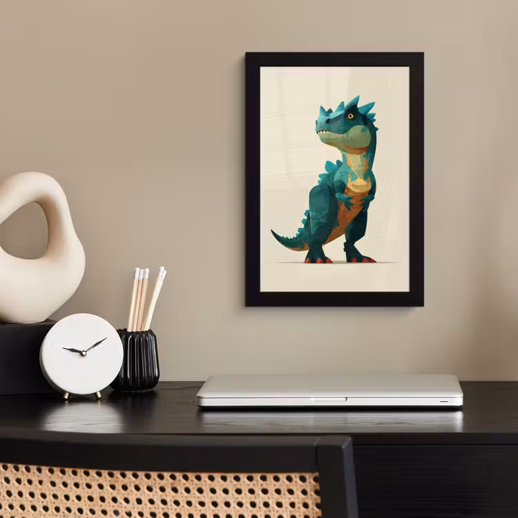 Stekels - Dino - Blauw - Gespierd fotolijst zwart zonder passe partout klein -sfeer1