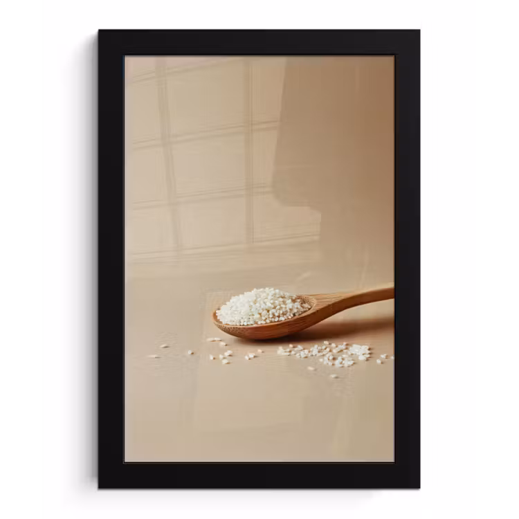 Lepel - Rijst - Hout - Beige fotolijst zwart zonder passe partout klein -3d