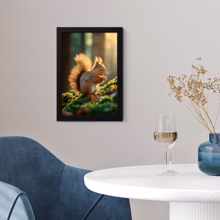 Eekhoorn - Nootje - Gras fotolijst zwart zonder passe partout klein -sfeer4