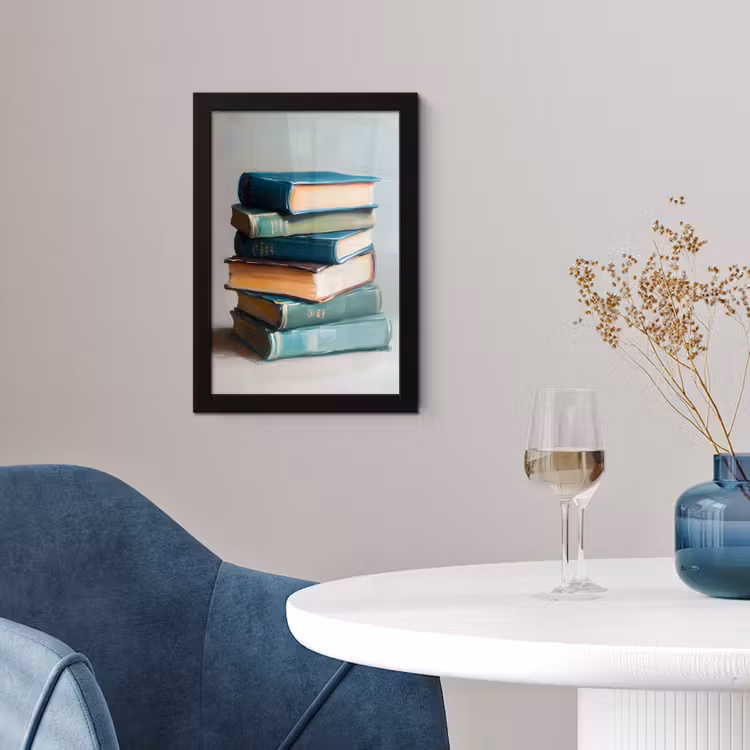 Stapel - Boeken - Groen - Daglicht fotolijst zwart zonder passe partout klein -sfeer4