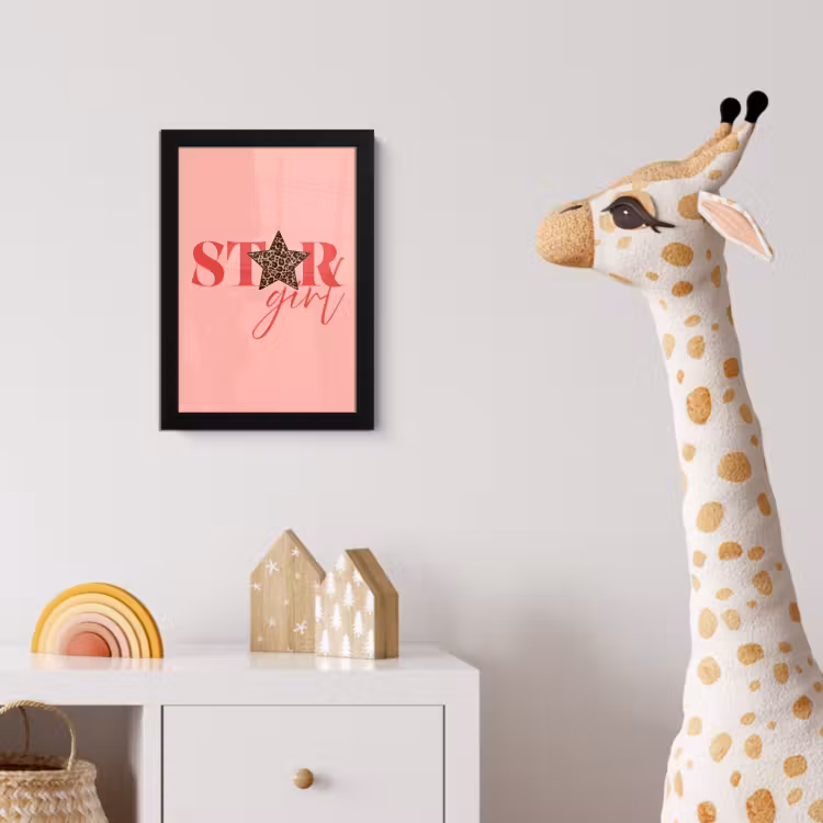 Star girl - Roze - Panter - Ster fotolijst zwart zonder passe partout klein -usfeer4_kinderkamer