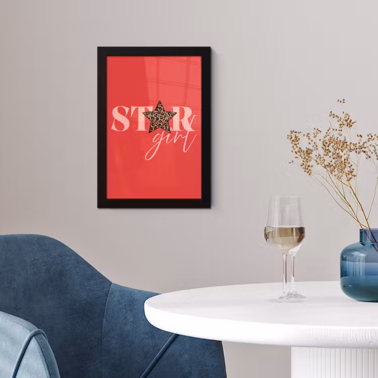 Star girl - Rood - Panter - Ster fotolijst zwart zonder passe partout klein -sfeer4