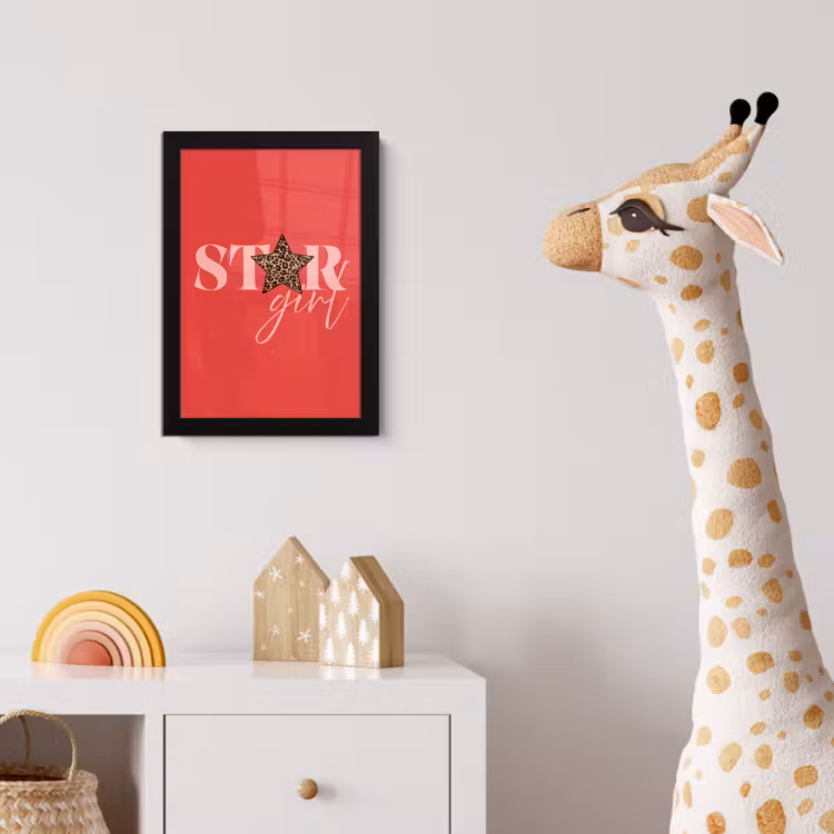 Star girl - Rood - Panter - Ster fotolijst zwart zonder passe partout klein -usfeer4_kinderkamer
