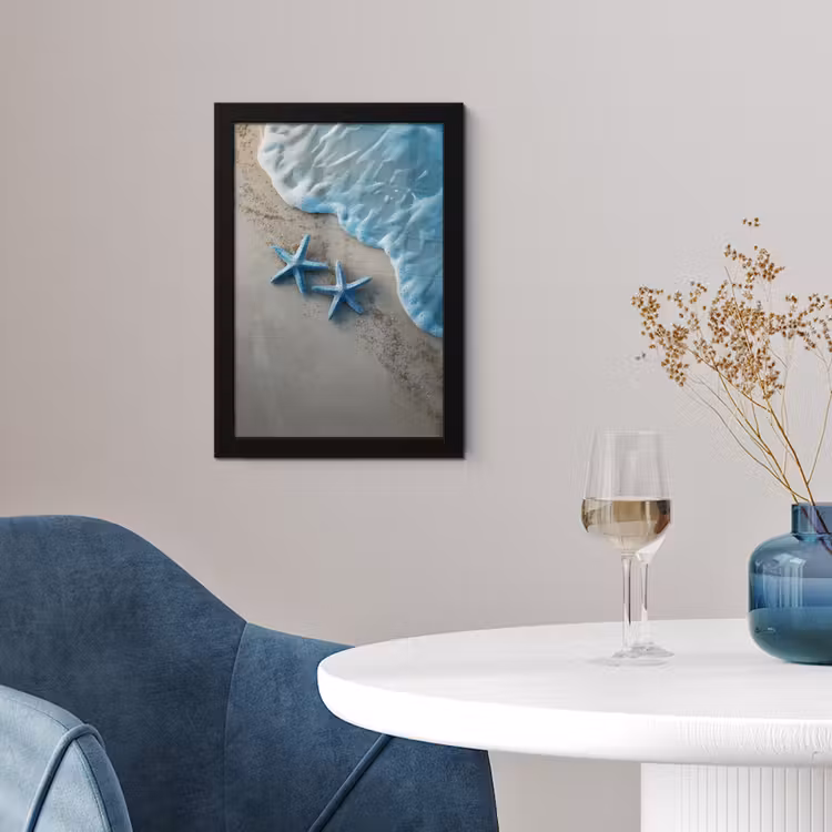 Zeesterren - Zand - Zee - Blauw fotolijst zwart zonder passe partout klein -sfeer4