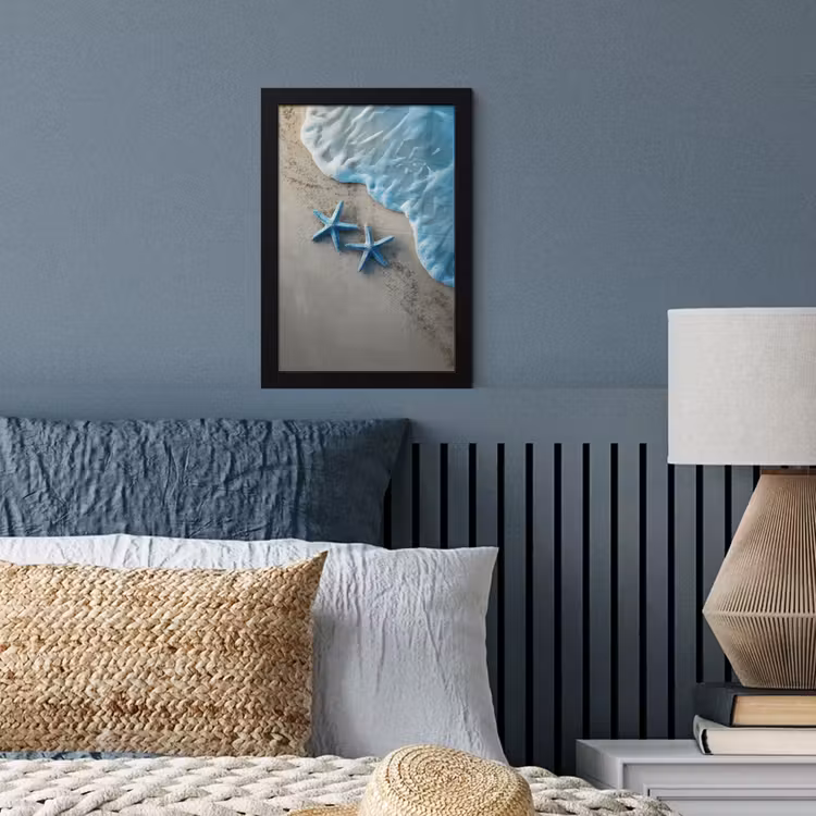 Zeesterren - Zand - Zee - Blauw fotolijst zwart zonder passe partout klein -sfeer3