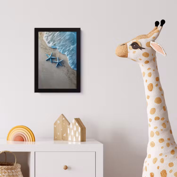 Zeesterren - Zand - Zee - Blauw fotolijst zwart zonder passe partout klein -usfeer4_kinderkamer