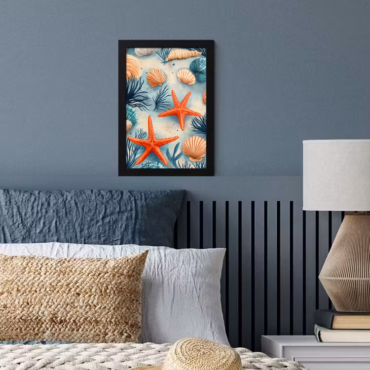 Zeesterren - Schelpen - Illustratie - Zand fotolijst zwart zonder passe partout klein -sfeer3