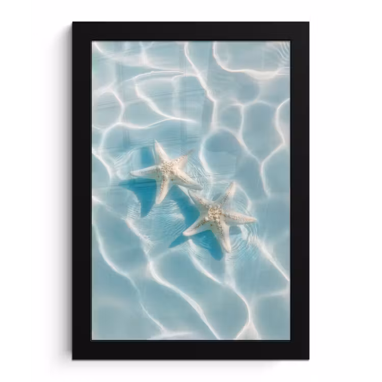Zeesterren - Golvend water - Rustgevend fotolijst zwart zonder passe partout klein -3d
