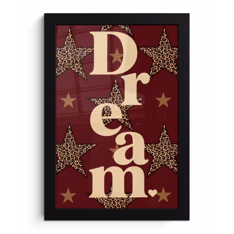 Sterren - Luipaardprint - Dream - Bordeaux fotolijst zwart zonder passe partout klein -3d
